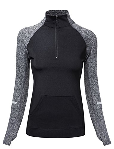 Women Track Jacket Running Thumb Hole Shirts Yoga Tops 1/2 Zip Pullover Long Sleeve Black L