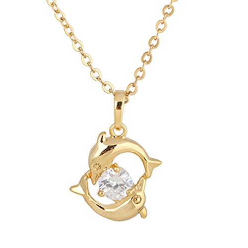 YAZILIND 18K Gold Plated Dolphin Love Pendant Necklace Cubic Zirconia Jewelry