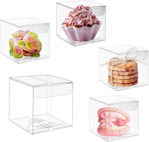 50 cajas transparentes para regalo, Cajas Cuadradas de PVC, Caja de acetato transparente, Caja de Regalo Transparentes para cupcakes, dulces, boda y fiesta (10 * 10 * 10(50PC))