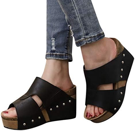 Women Rivet Sandals, NDGDA Boho Casual Wedges Shoes Thick Bottom Slipper