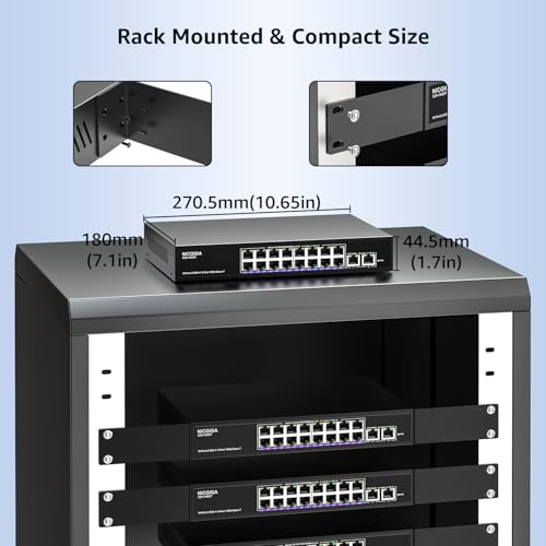 10Gbe Unmanaged Ethernet Switch with 2 x 10Gb RJ45 Ports + 16 x 2.5GB Base-T Ports, Wall Mount NICGIGA 18 Ports 10Gbps Network for Wireless AP, NAS, PC