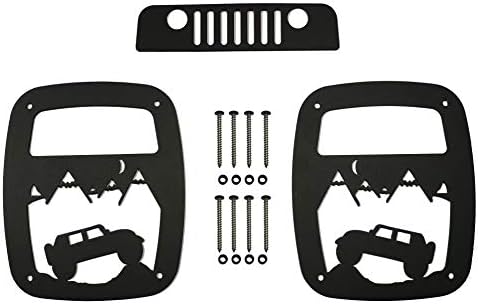 VroomTec Jeep Wrangler Aluminum Tail Light Guards - Accessories Include Third Brake Light Cover and All Hardware for Jeep TJ and LJ (1997-2006) (TJ Hill Climb with Third Cover)