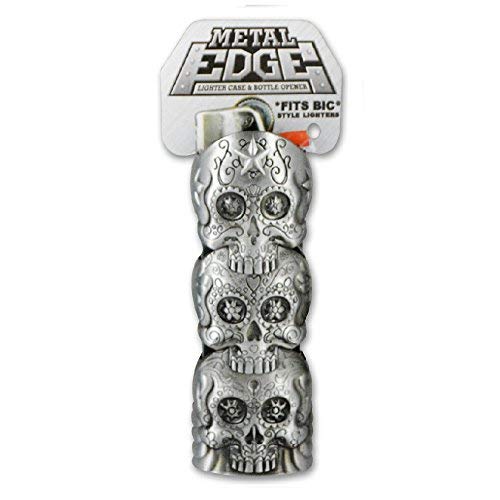 Metal Lighter Case for BIC Lighters, Lighter Protector and Bottle Opener - Skull Design