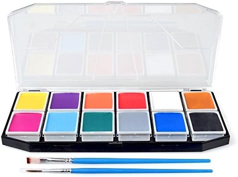 StarsTech Halloween Face Paint Kit with 3 Reusable Stencils Kids 12 Colors Paint Palette with 2 Brushes FDA Approved Non-Toxic for Party Festival Church Event Use (1x paint palette)