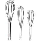 Wired Whisk Silicone Whisk Set of 3 - Stainless Steel & Silicone Kitchen Utensils for Blending, Whisking, Beating & Stirring - (12-inch, 10-inch & 8.5-inch (Gray)