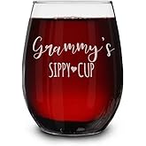 shop4ever Grammy’s Sippy Cup Engraved Stemless Wine Glass 15 oz. Funny Mother's Day Gift for Grandma Grammy Nana