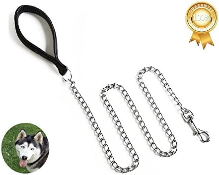 Chain Leash Chain Dog Leash for Large Medium Small Dogs with Padded Handle (S-M 4ft/1.2 inch, Black)