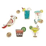 Maggie Cute Parrot Birds Summer Drink Metal Brooch Pins,Button Pins,5 Pieces