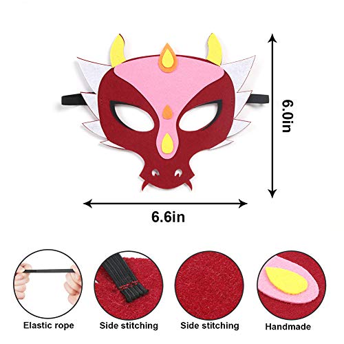 Haocoo 12 Stücke Party Masken, Drachen Dinosaurier Masken für Kinderparty, Tier Augenmaske Filz Masken mit Elastischen… – Bild 4