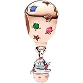Feitery Two-tone Santa Claus in Hot Air Balloon Charms Christmas Compatible for Pandora Bracelets and Necklaces Jewelry Women's Bead Charms 925 Sterling Silver Dangle
