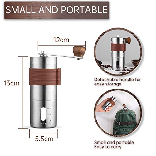 Manuelle Kaffeemühle,Retro Edelstahl Handkaffeemühle Tragbar,Holz Griff Stufenlose Mahlgradeinstellung Espressomühle… – Bild 4