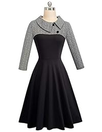 HOMEYEE A121 - Vestido de trabajo con solapa y manga 3 4 para mujer