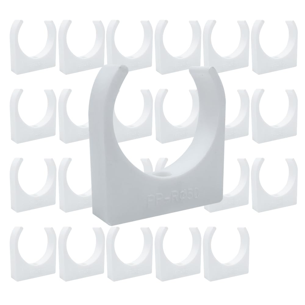 HLIWS PPR Water Pipe Clamps,24 PCS Universal Single Pipe Clip,Push-Fit Fittings,for Garden Irrigation Hose Connector,Screws not Included(Inner Diameter 50mm,White) — image 1
