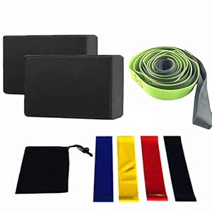 Salimdy 8-in-1 Yoga Set, 1 Yoga Strap, 2 EVA Foam Soft Non-Slip Yoga Blocks, 4 Resistance Bands with 1 Bags for Yoga, Pilates, Stretching and Toning Workouts