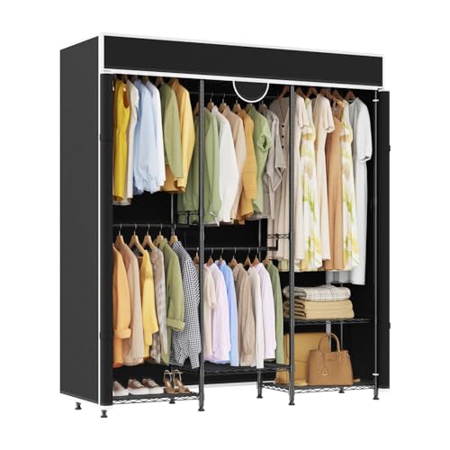 Heavy Duty Portable Closet Wardrobe, Clothes Rack with Cover, Adjustable Closet…