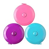 3 Pack Tape Measure 150 cm 60 Inch Push Button Tape Body Measuring Soft Retractable for Sewing Double-Sided Tailor Cloth Ruler (Pink Purple Sky Blue) by BUSHIBU