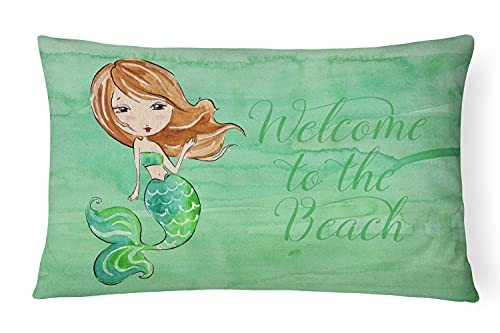Caroline's Treasures BB8515PW1216 Mermaid Welcome Green Canvas Fabric Decorativ…