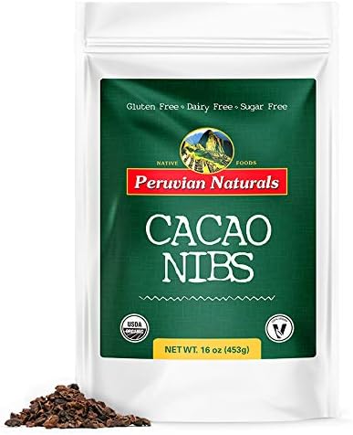 Organic Cacao Nibs 1lb (453g) - Peruvian Naturals | Certified-Organic, unroasted Cocoa Bean fillings – Raw Chocolate Substitute high in Fiber, Iron, Calcium & More Vitamins & Minerals