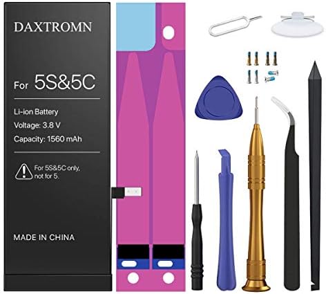 DAXTROMN Battery for iPhone 5S & 5C - Replacement Kit with Tools, Adhesive & Instructions - New 1560 mAh 0 Cycle Battery - 2 Years Warranty