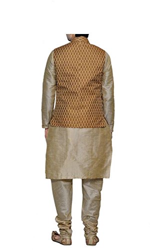 inyour men's silk copper gold waiscoat,multi dupin kurta,multi dupin pajama set_inyour-tr3093wcp