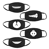 Mouth Mask, Htianc 5 Pack Unisex Cute Face Mouth Mask Cotton Anti-dust Anime Mask for Ski Cycling Camping (Black)