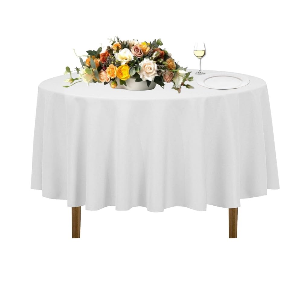 Urby 72'' White Round Tablecloth for 2-3ft Round Cocktail Table or Coffee Table, Mantel Redondo Para Mesa De 4 Sillas, Ideal for Party, Wedding, Banquet and Events.