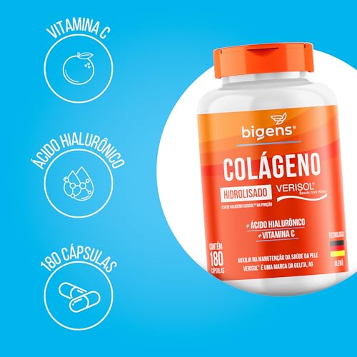 Colágeno Hidrolisado Verisol com Ácido Hialurônico e Vitamina C, Bigens, 180 Cápsulas (Kit 2)