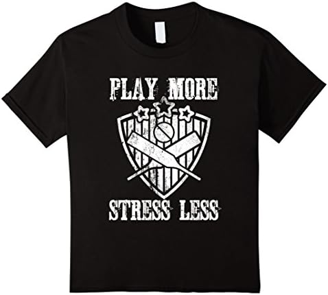 Kids Play More Stress Less Funny Cricket T-Shirt 12 Black