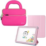 Evecase Pink Ultra-Thin Multi-Angle Stand Slim Smart Leather Case W/ Handle Bag for Tabeo e2 8 inch Kids Tablet