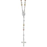 Diamond2Deal Gift for Mothers Day 925 Sterling Silver Y Mary Rosary Religious Crucifix Cross Pendant Necklace 24"