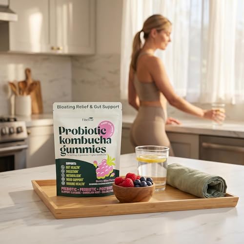Fibetrue Women’s Probiotic Kombucha Gummies for Gut Health & pH Balance – Prebiotic, Probiotic & Fibre Supplement– Digestive & Immune Support –Slippery Elm,Dandelion Root – 60 Gummies