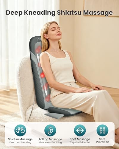 Snailax Shiatsu Back Massager with Heat,Full Back Massager for Relaxation,Longer Massage Chair Pad,Back Kneading Shiatsu or Rolling Massage for Chair, Fathers Day Dad Gifts for Men Husband