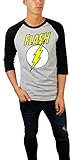 DC Comics Mens Flash Graphic 3/4 Sleeve Raglan Tee (Small, Grey Heather/Black)
