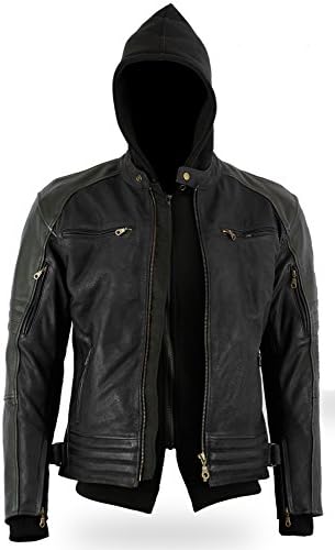 Bikers Gear The Craig Motorcycle Jacket Nubuck Waxed Cowhide Leather Removable Hoodie with 5 Point Armour CE 1621-1 Large, Full Black, Size UK40 EU50