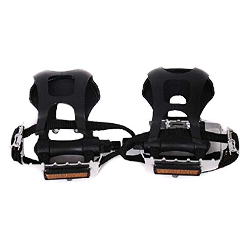 GEZICHTA 9/16 Inch Bicycle Pedals with Toe Clips and Straps, 1 Pair Bicycle Cycling MTB Mountain Bike Pedal Toe Cage Strap Belts, Quick Release (2Pcs)