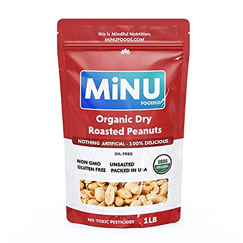 MiNU Organic Dry Roasted Peanuts Unsalted 16 oz (1 lb), 1 Keto Paleo