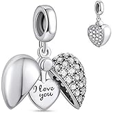NINGAN “I Love You” Dangle Charm Love Heart Pendant Bead for Women Wife Girlfriend with 5A Cubic Zirconia for Charm Bracelets 925 Sterling Silver