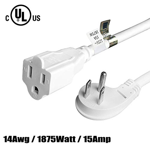 FIRMERST 1875W Flat Plug Extension Cord White 2ft UL Listed (15A 14AWG