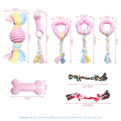 6 + 2 Stück Welpenspielzeug-Set, Kauspielzeug für Hunde, süßes Interaktives Kauen Seilspielzeug Zahn Sauberes Spielzeug mit Baumwolle und Gummi für kleine Hunde, waschbares Baumwollseil-Hundespielzeug