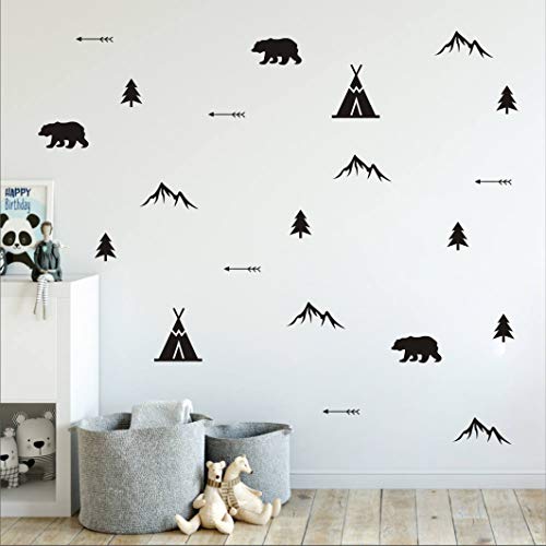 Set Of Woodland Bears Arrows Teepees Trees And Mountains Wall Decals Vinyl Stickers For Bedroom Living Room School Nursery Wall Decals A41 Pricepulse