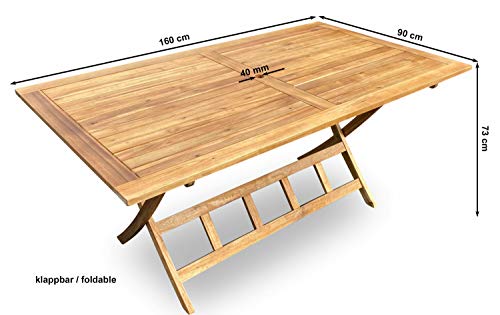 GRASEKAMP Qualität seit 1972 Gartentisch Belmonte 160x90cm Akazie Natur Klapptisch Balkontisch – Bild 3