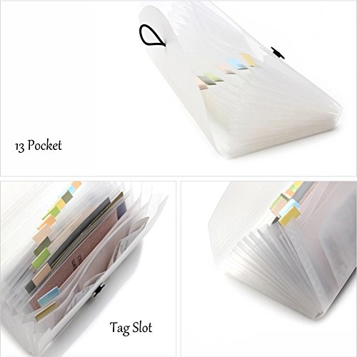 Oak-Pine 13 Pocket Expanding Check Bill File Folder Small Accordion File Folder Expandable Card Ticket Holder File Storage Folder Plastic Business Document Organizer Wallet Case(Khaki)