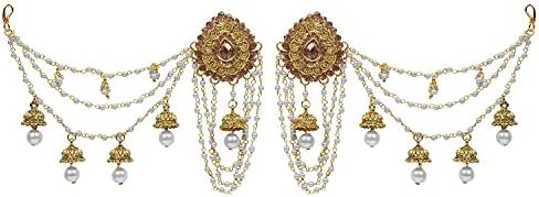 VVS Jewellers Gold Tone White Pearls Ethnic Indian Wedding Party Bollywood Bahubali Jhumka Earrings