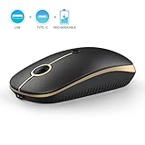 Type C Wireless Mouse, Jelly Comb Dual Mode 2.4Ghz Rechargeable Slim Wireless Mouse with Nano USB and Type C Receiver for PC Laptop, MacBook pro, MacBook air, iMac and More-MS05 (Black and Gold)
