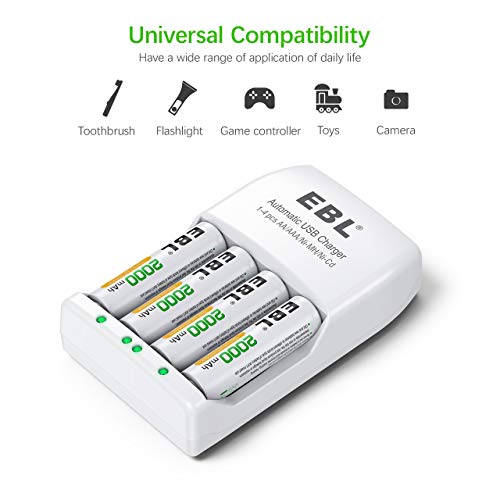 EBL Rechargeable AA Batteries 2000mAh (4 Pack) and Rechargeable Battery Charger for Ni-MH/Ni-CD AA AAA Rechargeable Batteries