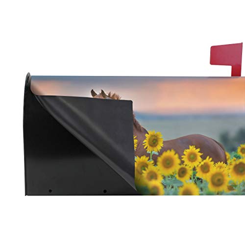 SUABO Horse Sunflowers Mailbox Cover, Oversize Magnetic Mailbox Cover Wraps for Outside Garden Home Decor