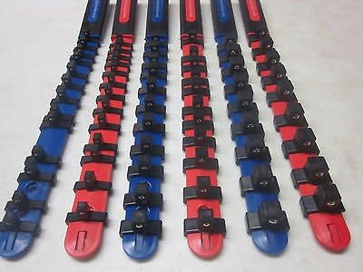 RED BLUE 6pc HANDLE ABS SOCKET RAILS 1/4" 3/8" 1/2" RACK TRAY HOLDER ORGANIZERS