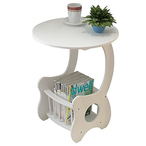 Modern Round End Table, Side Corner Tea Table, Wood End Table with Magazine Rack-white