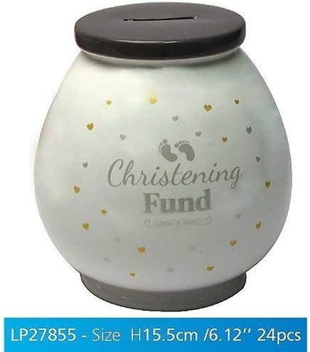 "Christening Fund" White Fun Novelty Money Box Jar