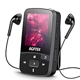 16GB Clip MP3 Player with Bluetooth 4.0, AGPTEK A50S Lossless Sound Music Player with Armband for Sports, Supports FM Radio Voice Recording & 128GB Expanding, Black
